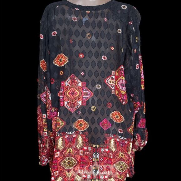 Ruby Rd. Black and Orange size 18W Long Sleeve Blouse with Mandarin Collar - Picture 3 of 7